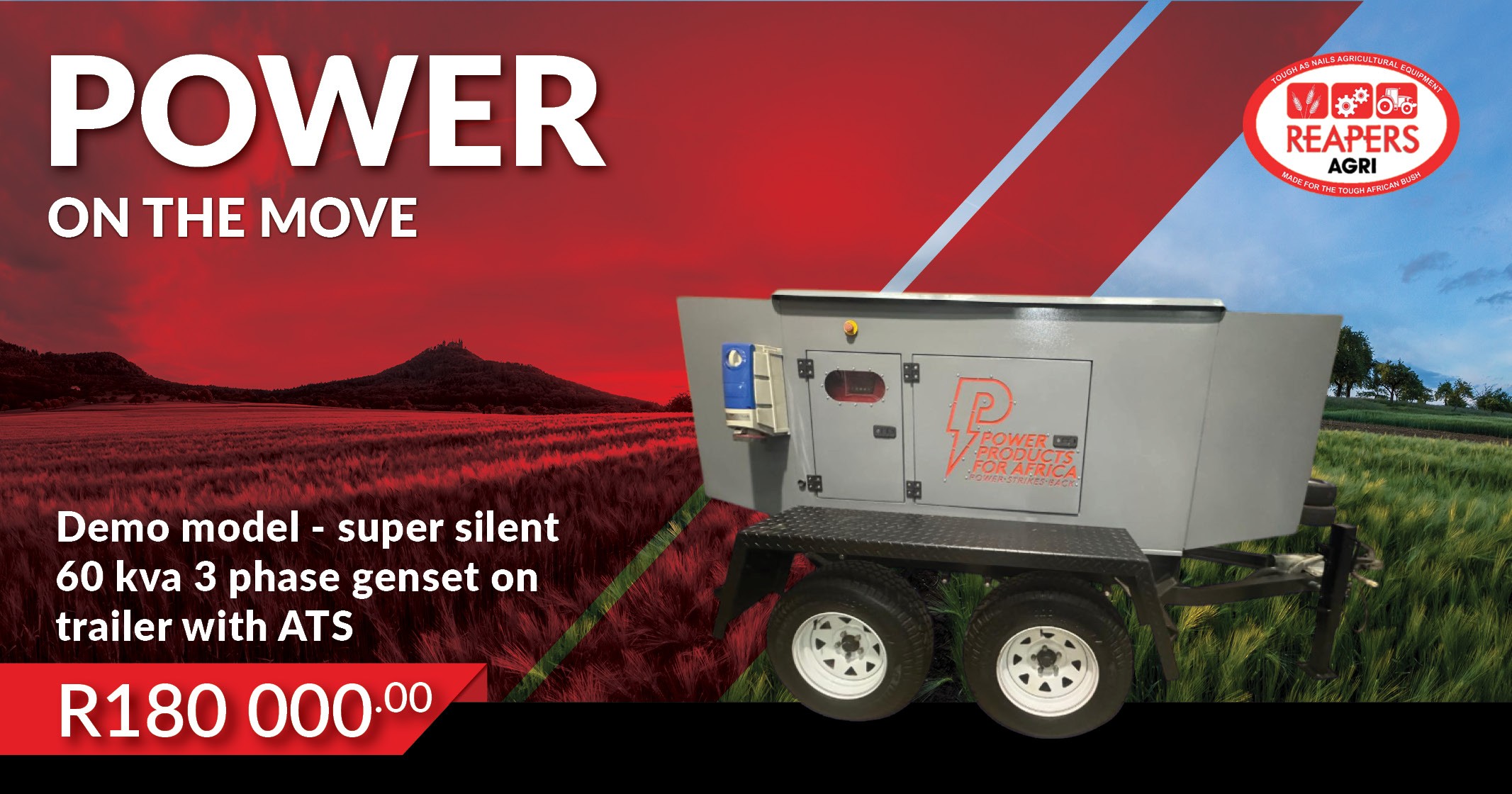 Trailer mounted demo 60kva 3 phase super silent generator with ATS | Reapers Agri