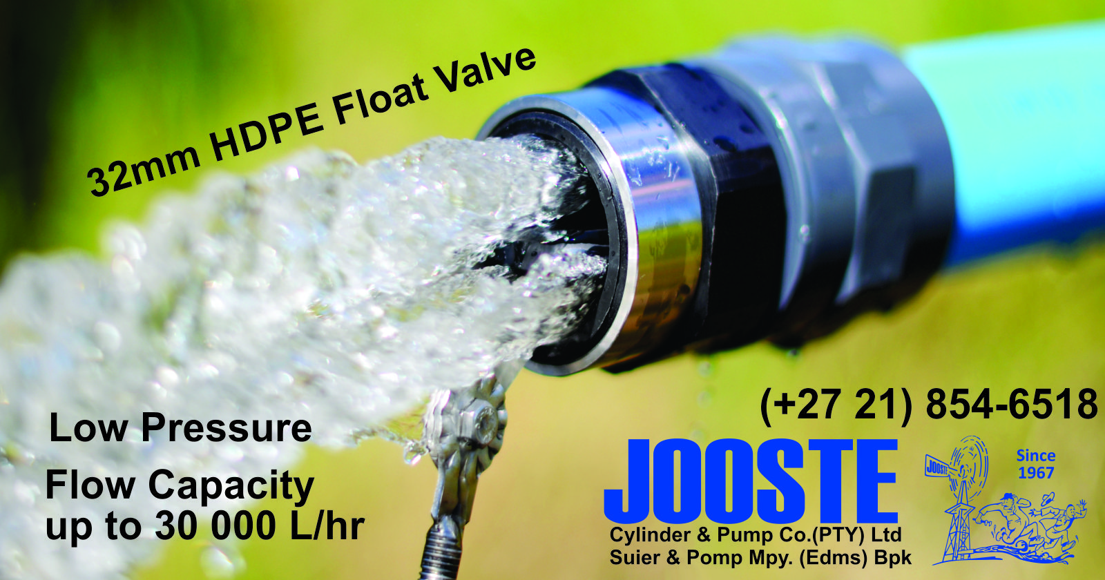 32 mm HDPE float valve / Flow capacity 30 000 L/hr | Jooste Cylinder & Pump Co. (PTY) Ltd