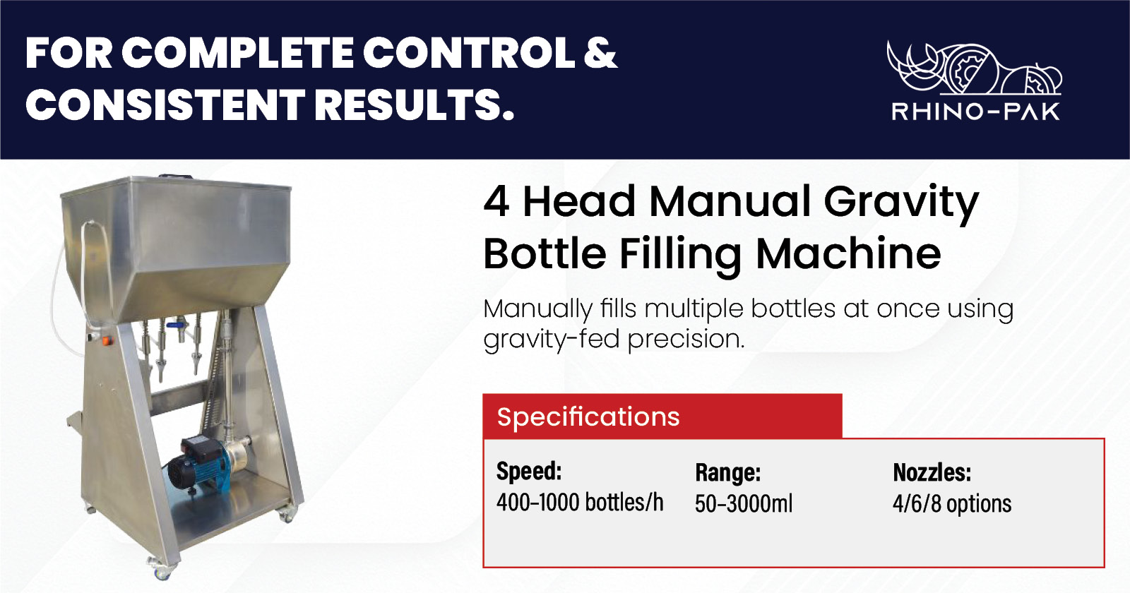 4 Head Manual Gravity Bottle Filling Machine | Rhino-pak