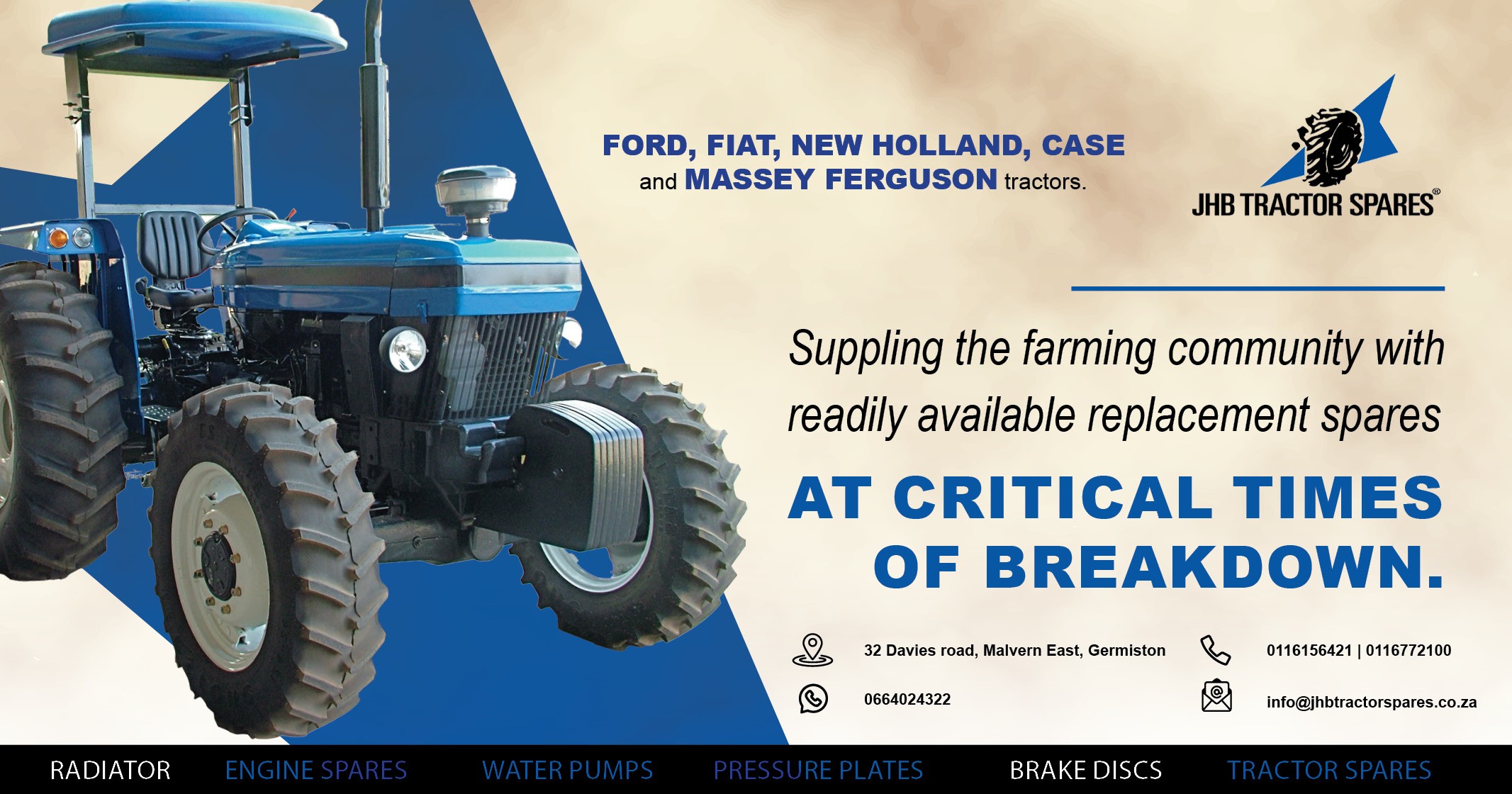 Supplying the farming community with readily available replacement parts | JHB Tractor Spares
