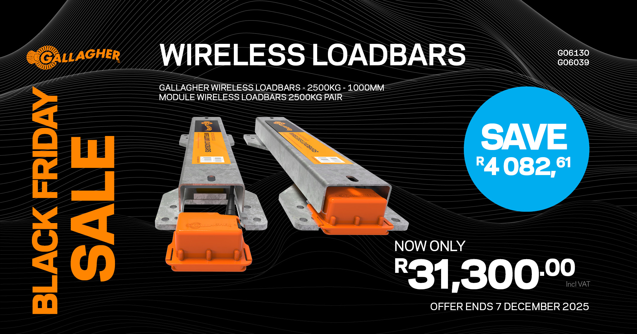 BLACK FRIDAY | Wireless Loadbars 2500KG 1000MM | Gallagher