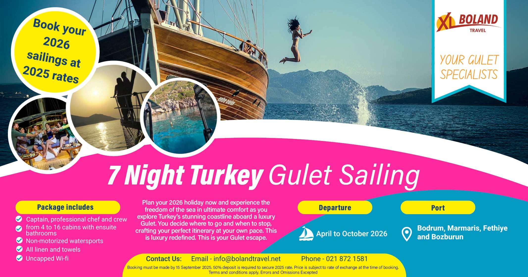 Book your 2026 Turkish Gulet at 2025 rates! | 7 Night Turkey Gulet sailing | XL Boland Travel