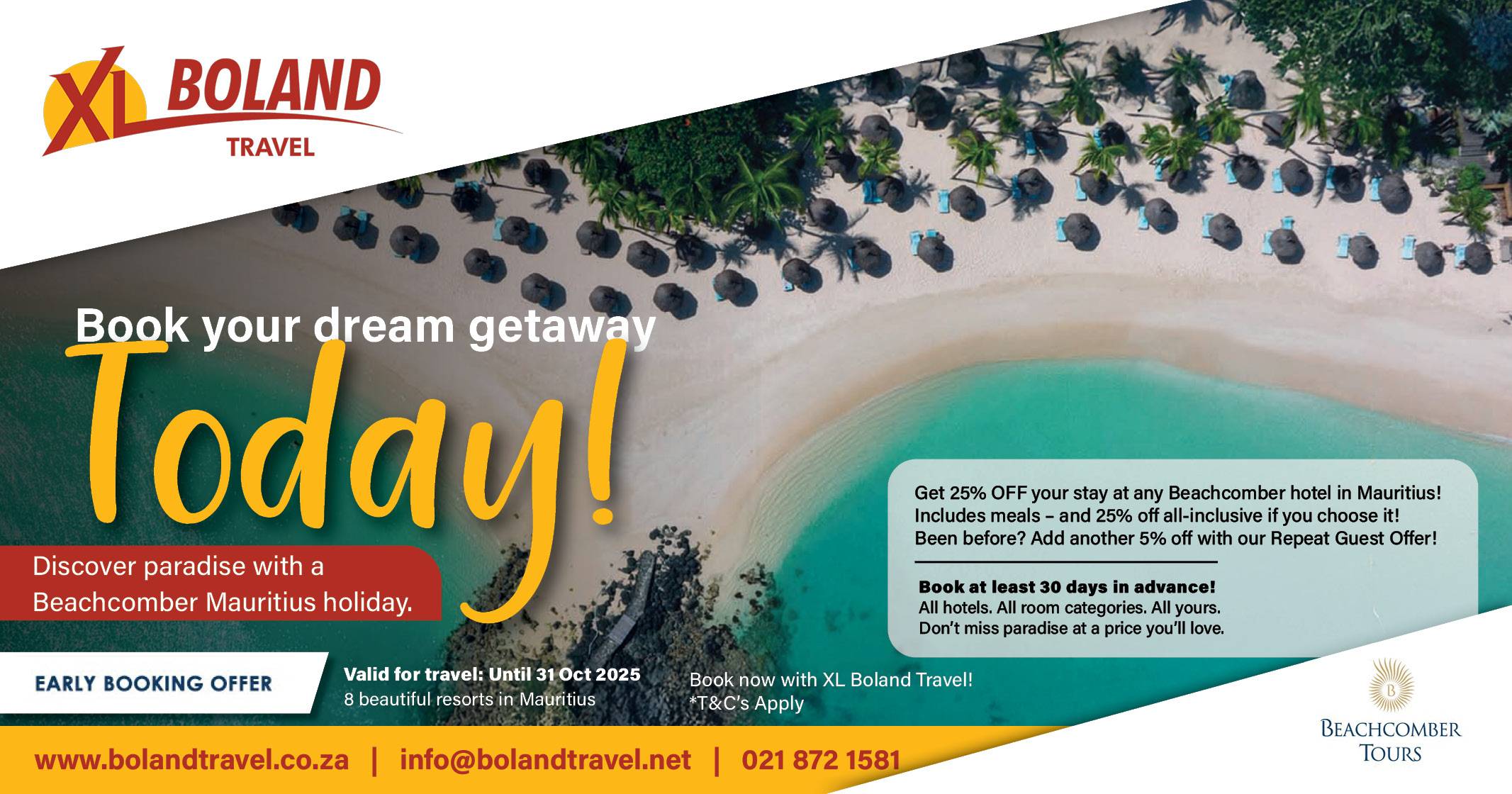 Book your dream getaway today! | Early booking special | Mauritius | XL Boland Travel
