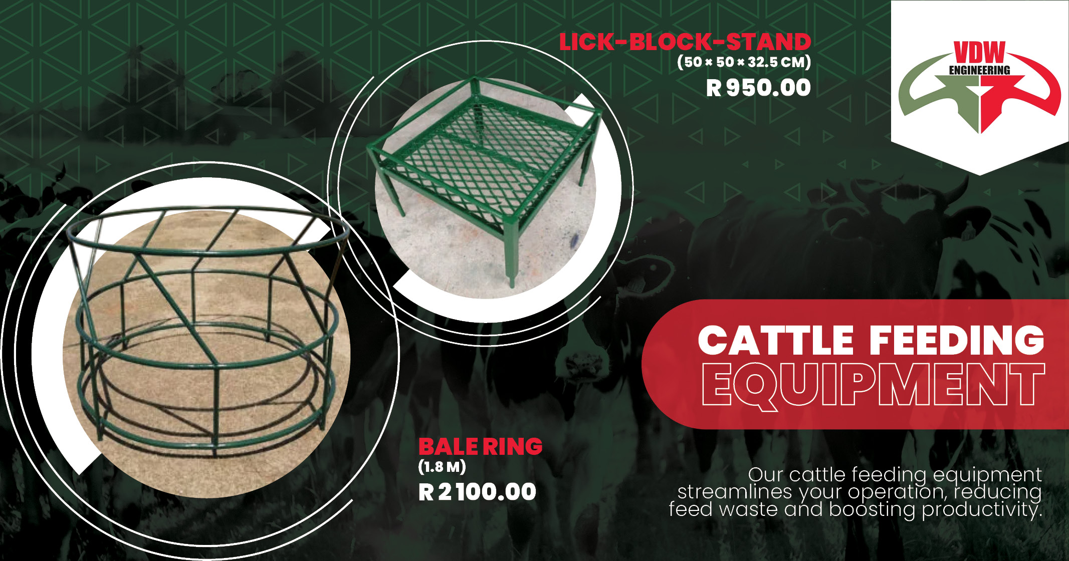 Cattle feeding equipment | Bale Ring 1,8 m | Lick block stand | VDW Engineering
