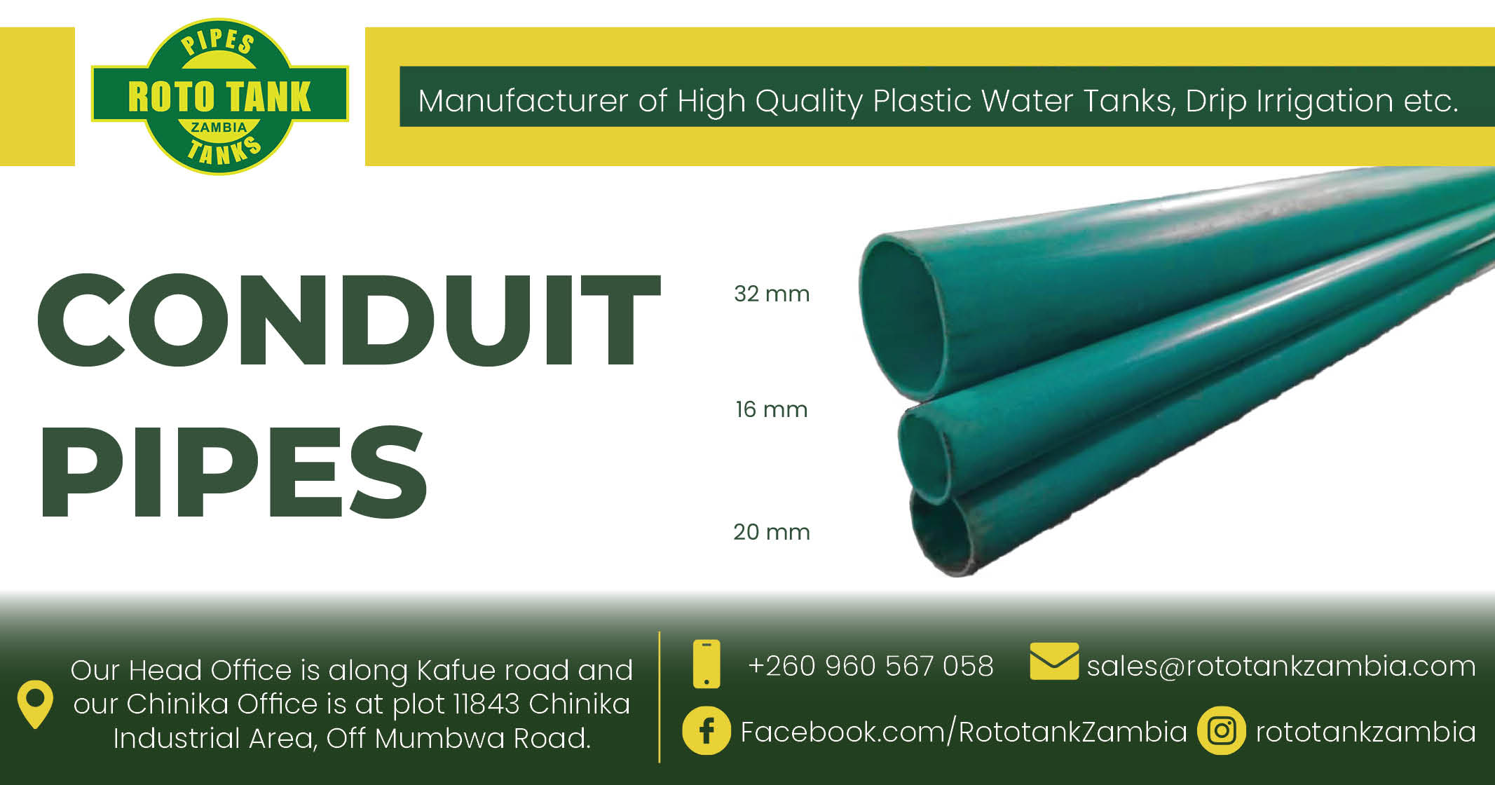 Conduit pipes | 16 mm | 20 mm | 32 mm | Roto Tanks