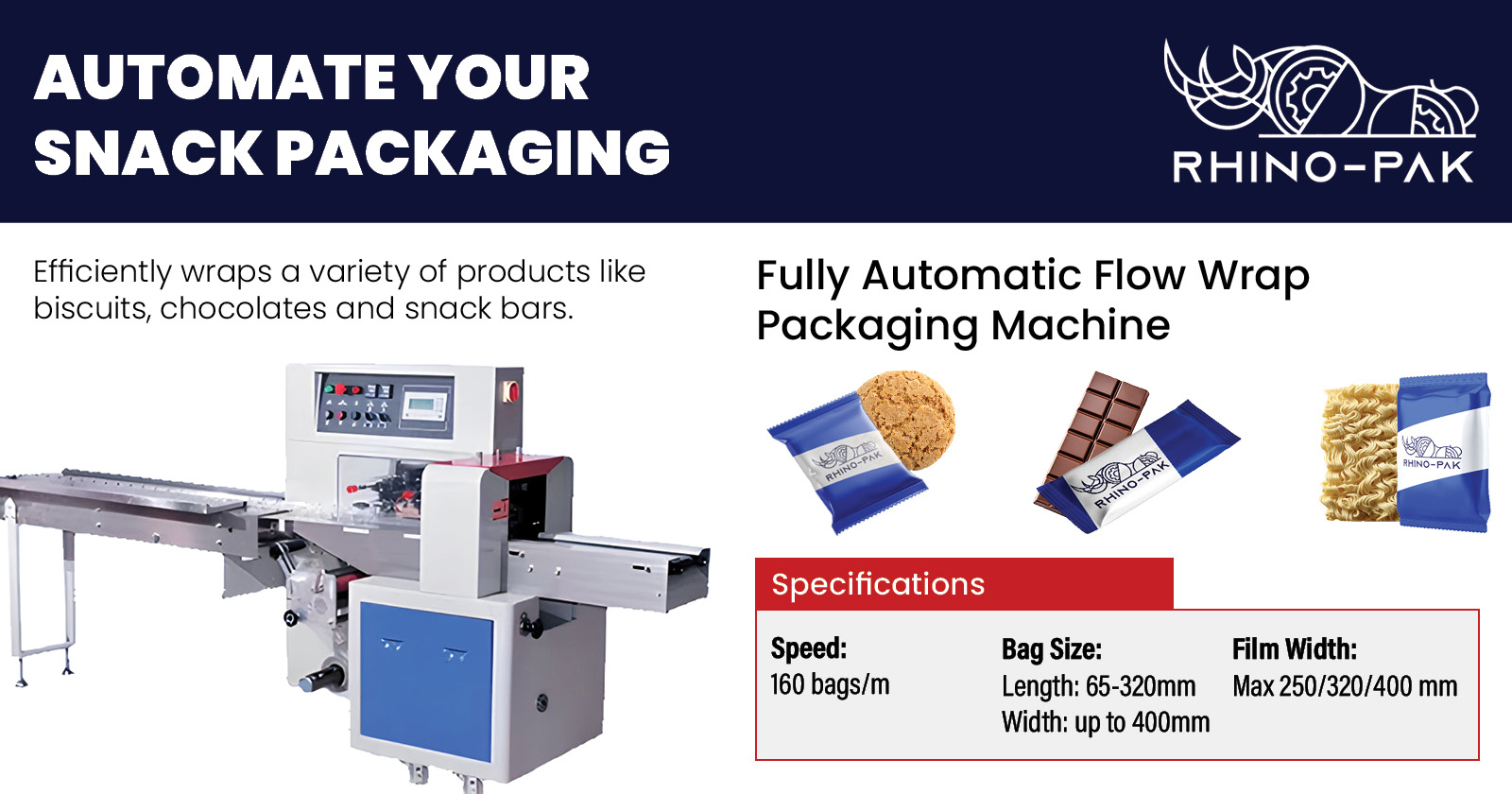 Fully Automatic Flow Wrap Packaging Machine | Rhino-pak