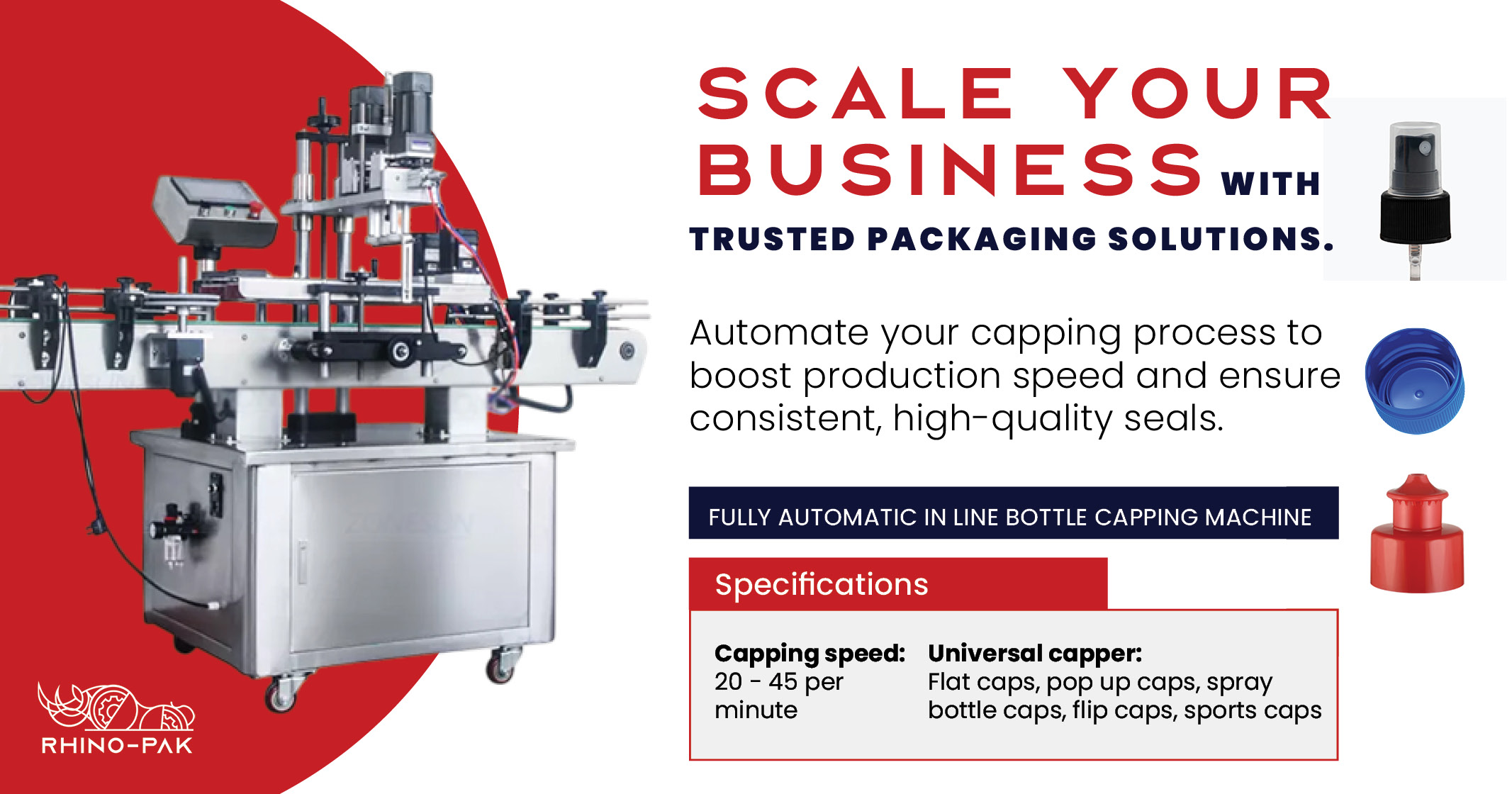 Fully Automatic In Line Bottle Capping Machine | Rhino-pak