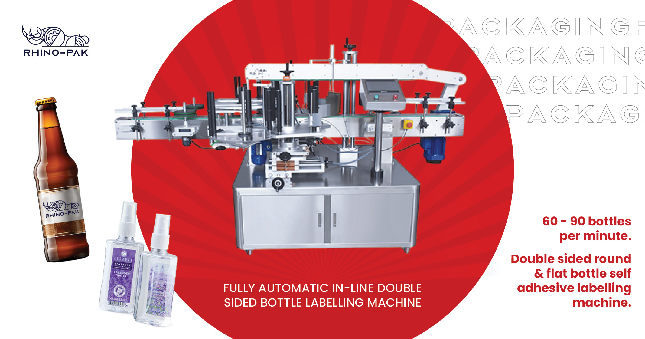 Fully Automatic In-Line Double Sided Bottle Labelling Machine | Rhino-pak