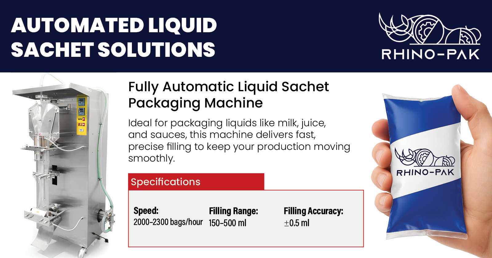 Fully automatic liquid aachet packaging machine | Rhino-pak