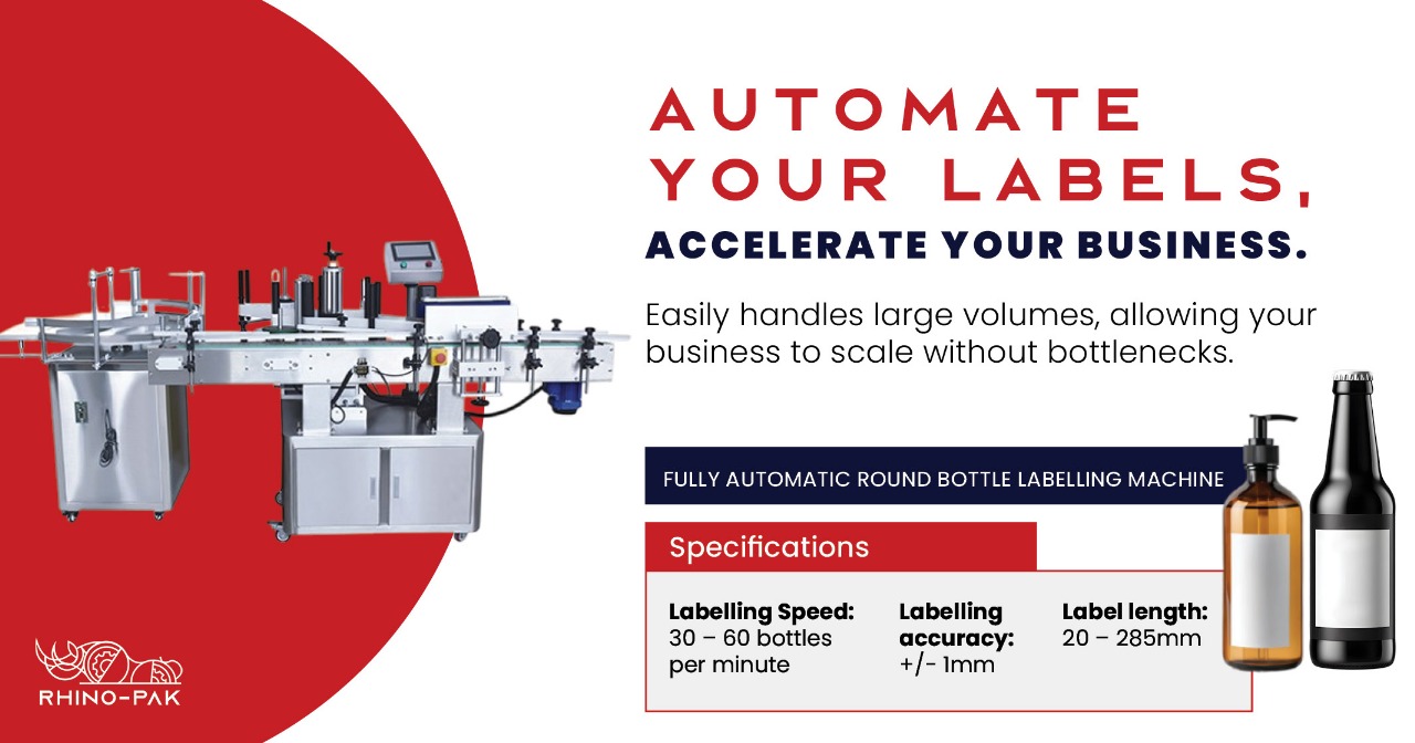 Fully Automatic Round Bottle Labelling Machine | Rhino-pak
