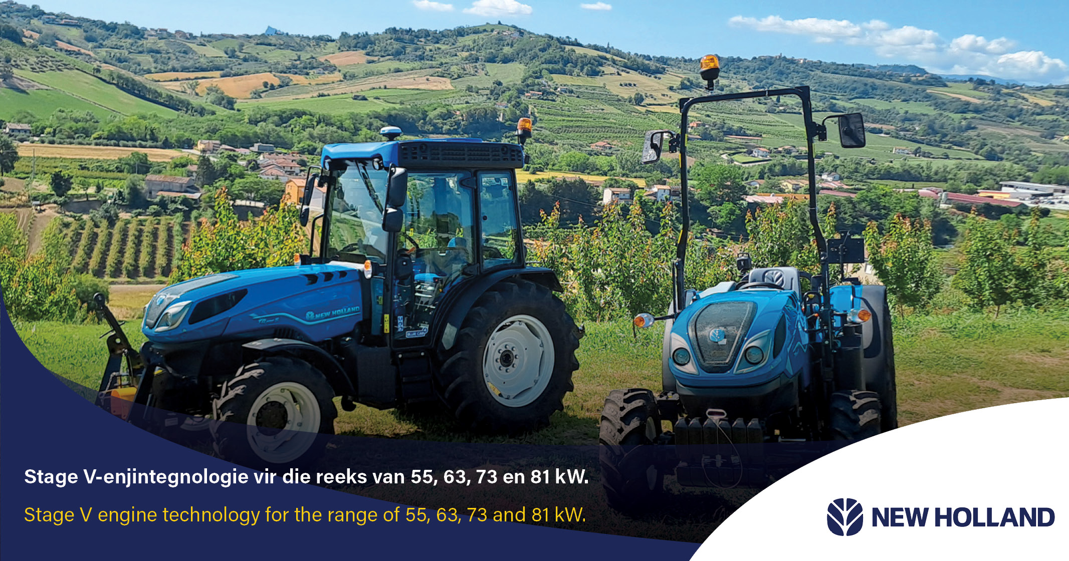 Get it done. Kry dit gedoen. New Holland T4F S Orchard Series | Boordreeks