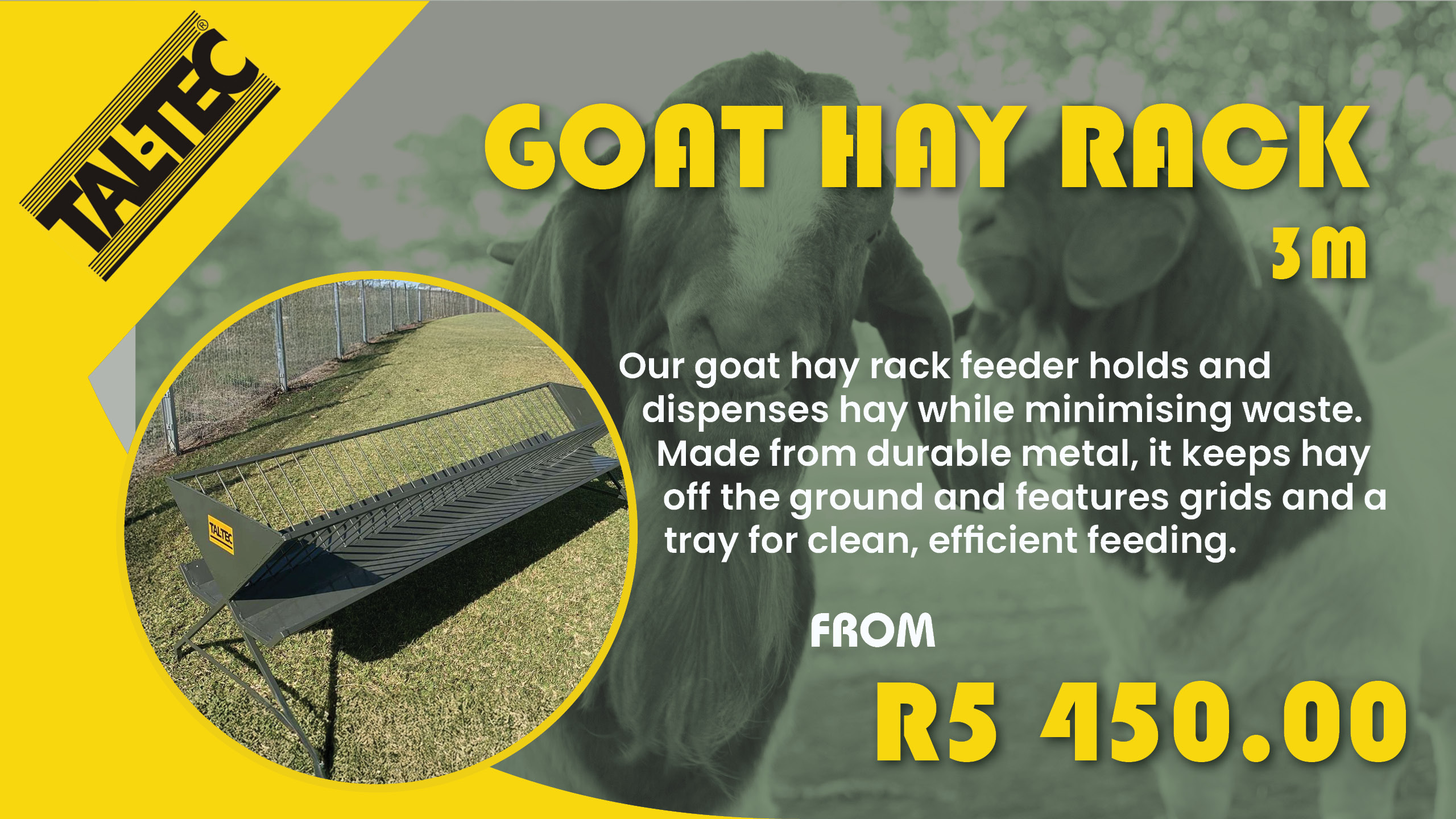 Goat Hay Rack 3.0m | The goat hay rack feeder holds hay for goats, reducing waste | Tal-Tec