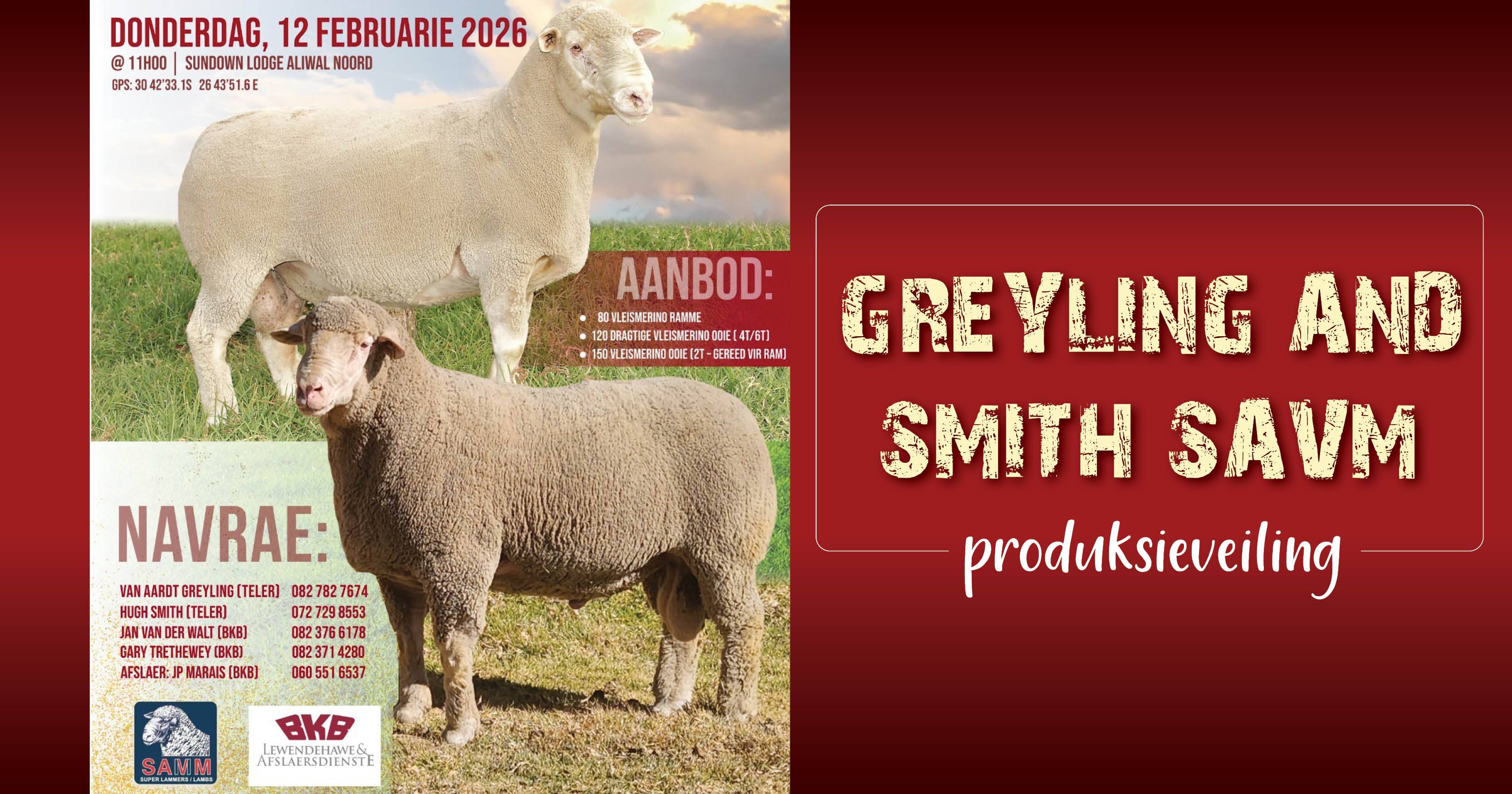 Greyling & Smith SAVM Produksieveling | 12 Februarie 2026 | 11:00 | Sundown Lodge, Aliwal Noord