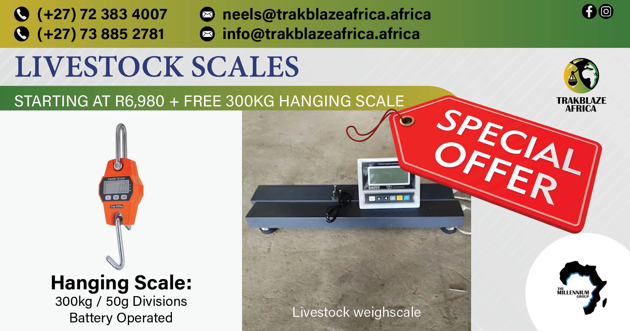 Livestock scales specials | Get a FREE 300KG hanging scale with your purchase | The Millennium Group