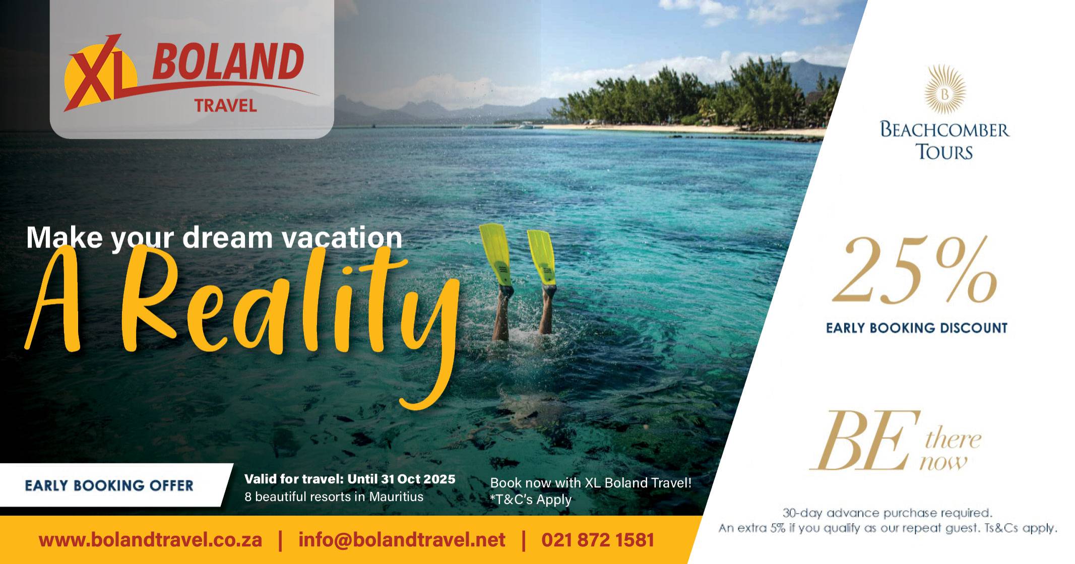 Make your dream a reality | Early booking special | Mauritius  | XL Boland Travel