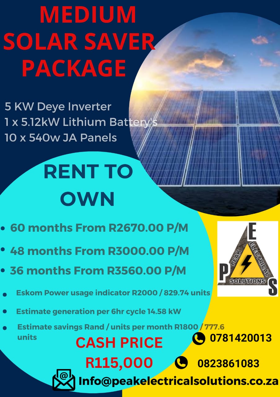 Medium solar saver package | Rent to own | Peak Electrical Solutions
