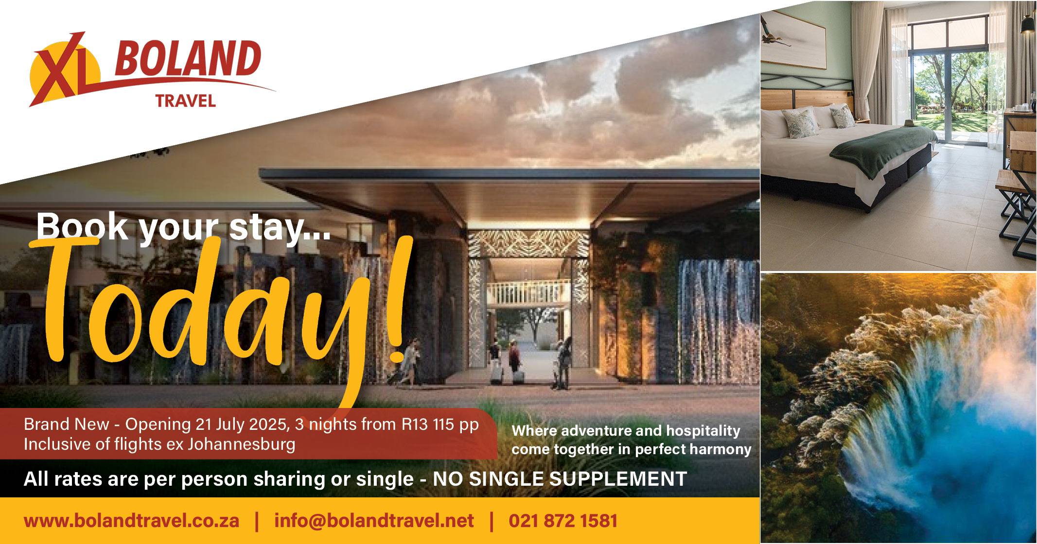 Opening offer! Book Waterfalls Lodge – Victoria Falls from 21 July 2025 | XL Boland Travel
