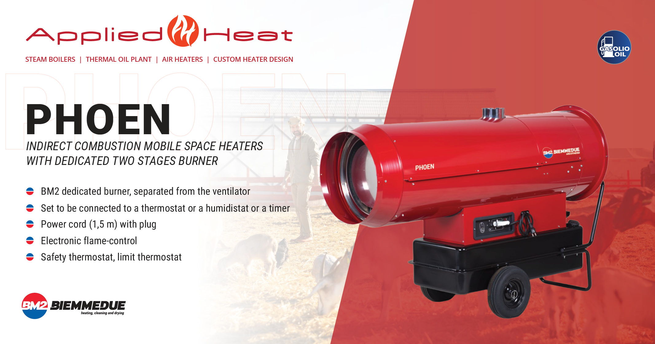 PHOEN Indirect combustion mobile space heaters with dedicated two stages burner | Applied Heat
