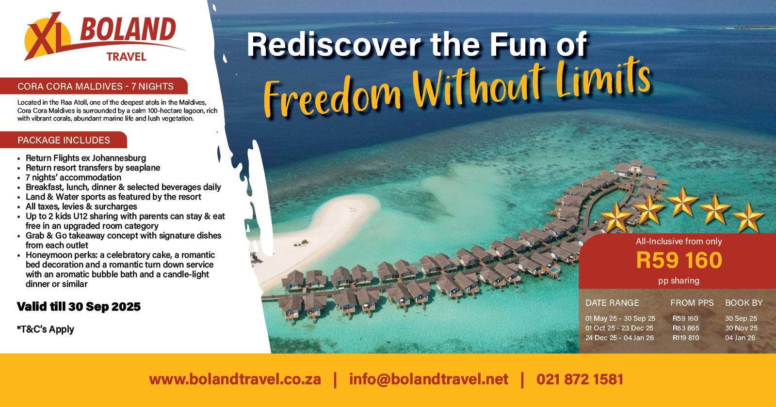 Rediscover freedom without limits | All-inclusive Maldives dream at Cora Cora | XL Boland Travel