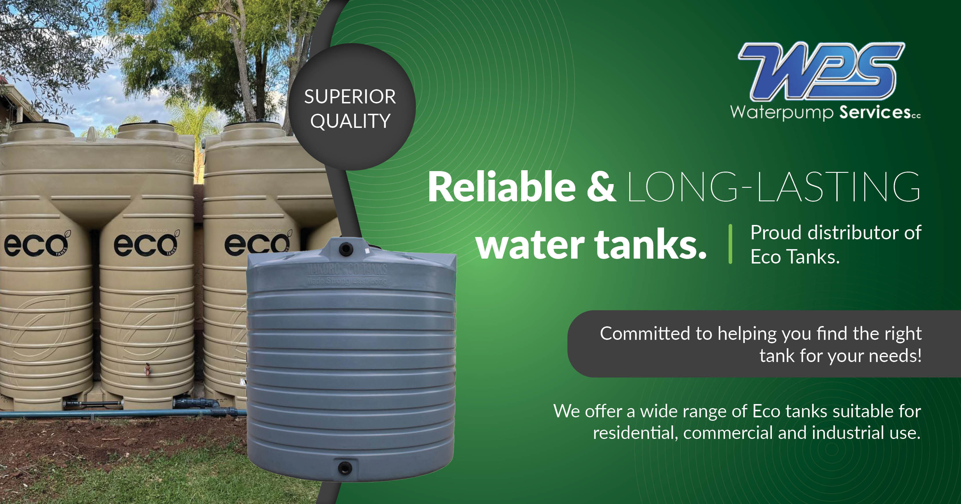 Reliable & LONG-LASTING water tanks. | Proud distributor of Eco Tanks | Waterpump Services CC