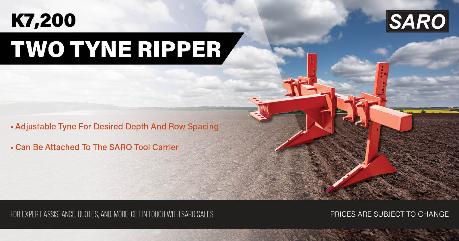 SARO Two Tyne Ripper: Precision Soil Depth Control | Saro Agro