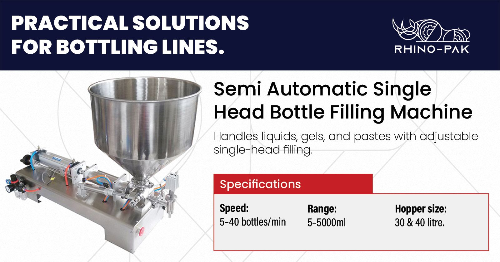 Semi Automatic Single Head Bottle Filling Machine | Rhino-pak