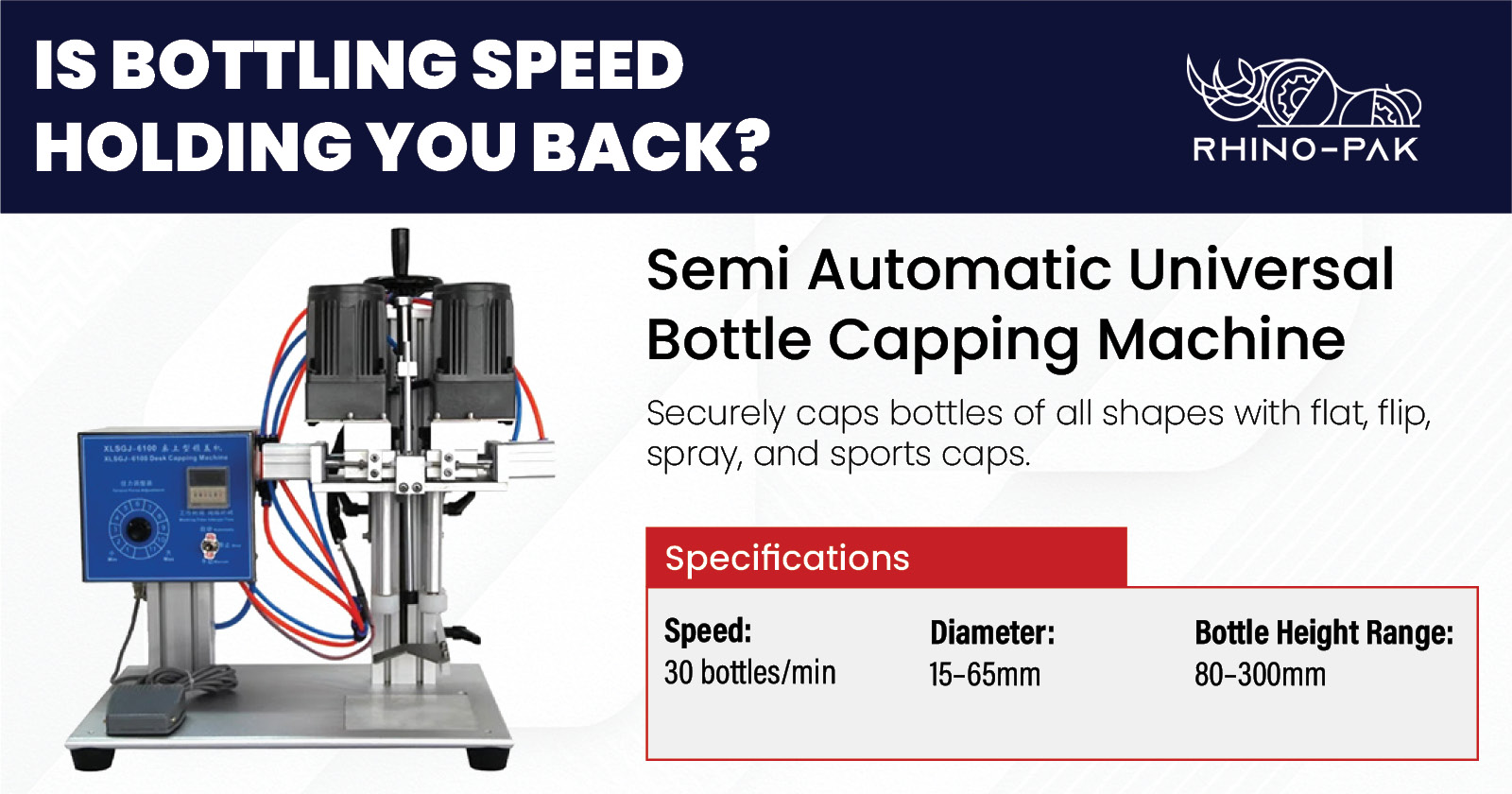 Semi Automatic Universal Bottle Capping Machine | Rhino-pak