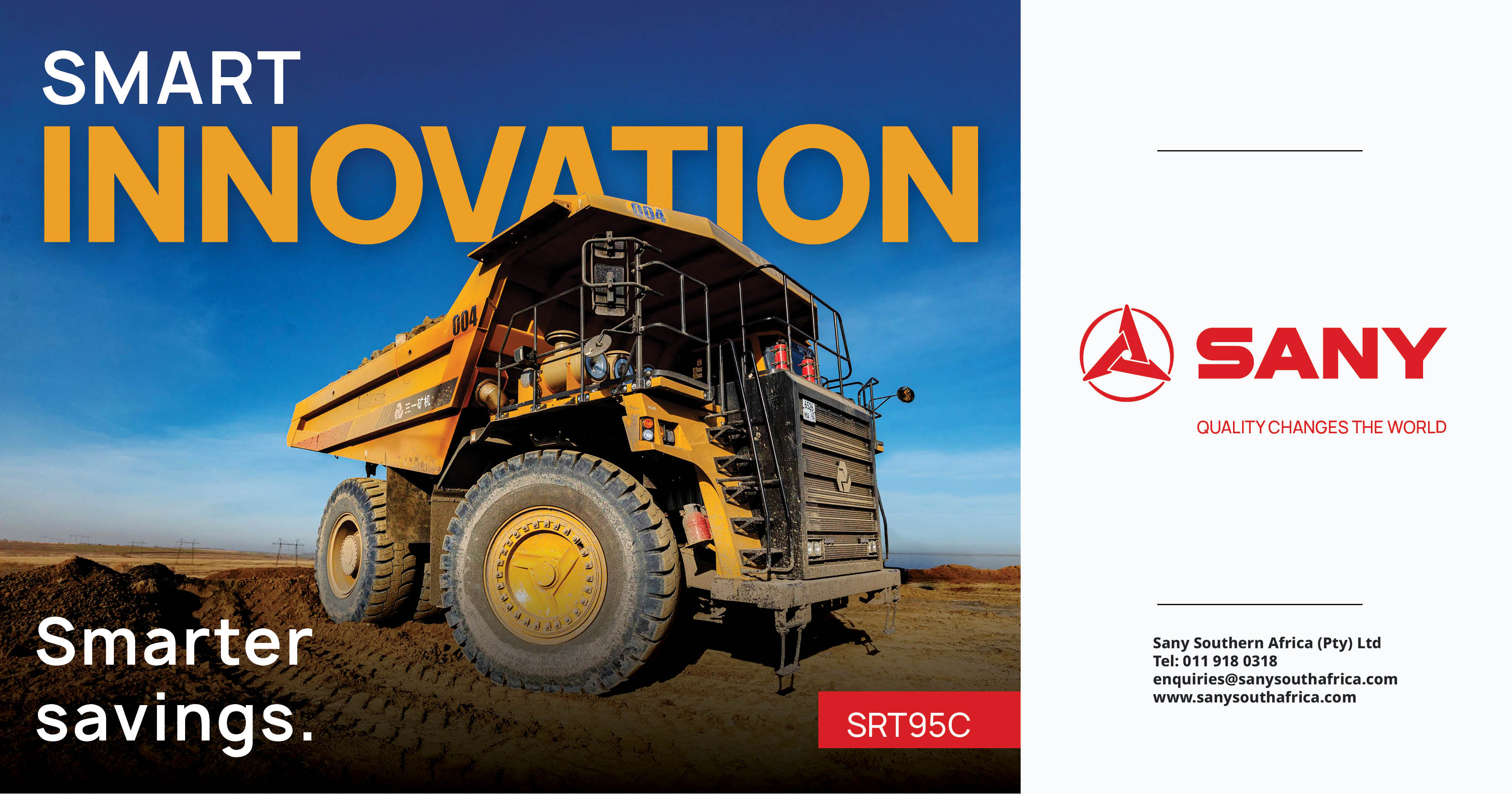 Smart Innovation | SRT95C Rigid Off-Highway Mining Truck | Sany Southern Africa (Pty) Ltd