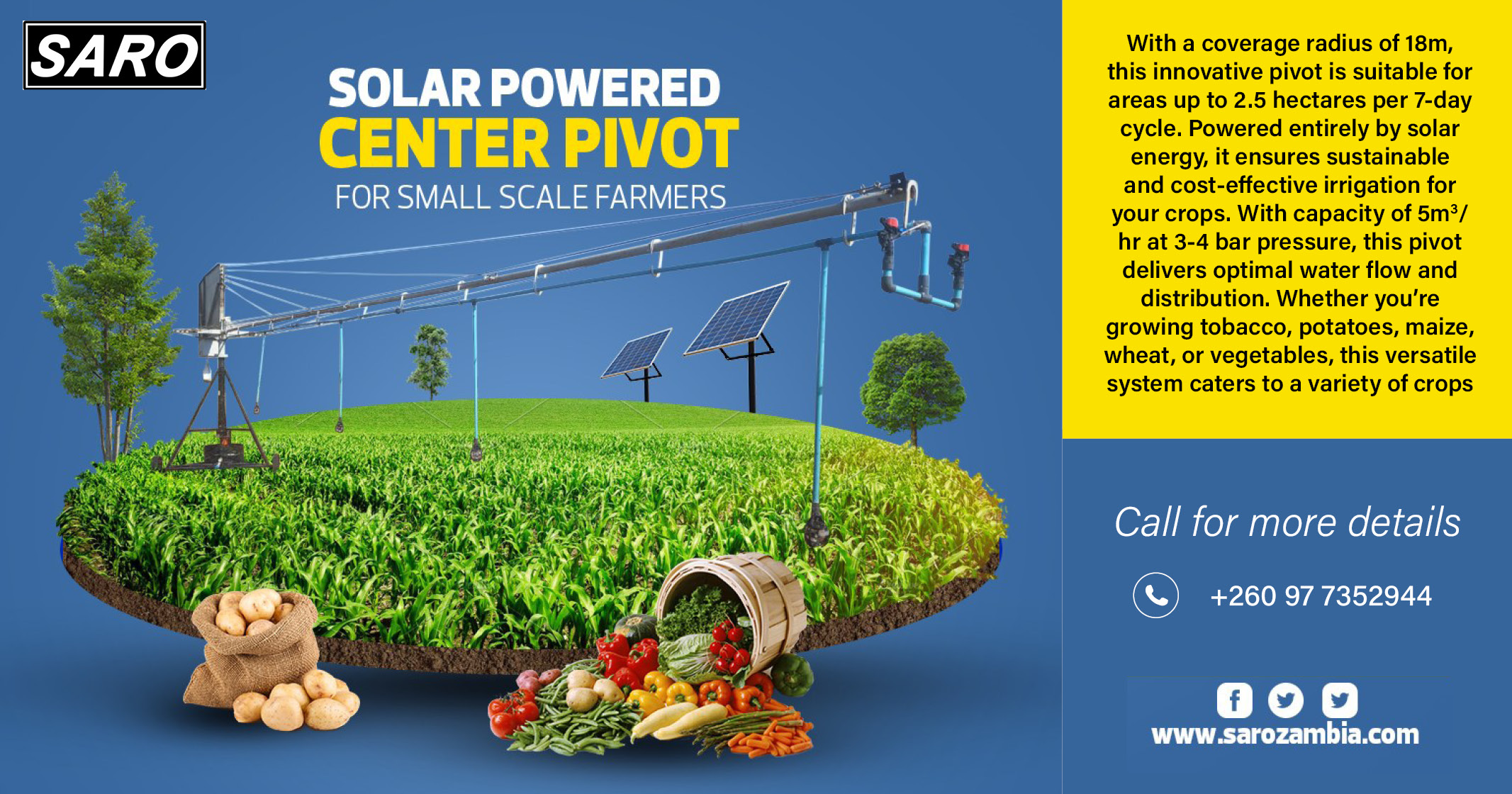 Solar powered center pivot for small scale farmers | Saro Agro