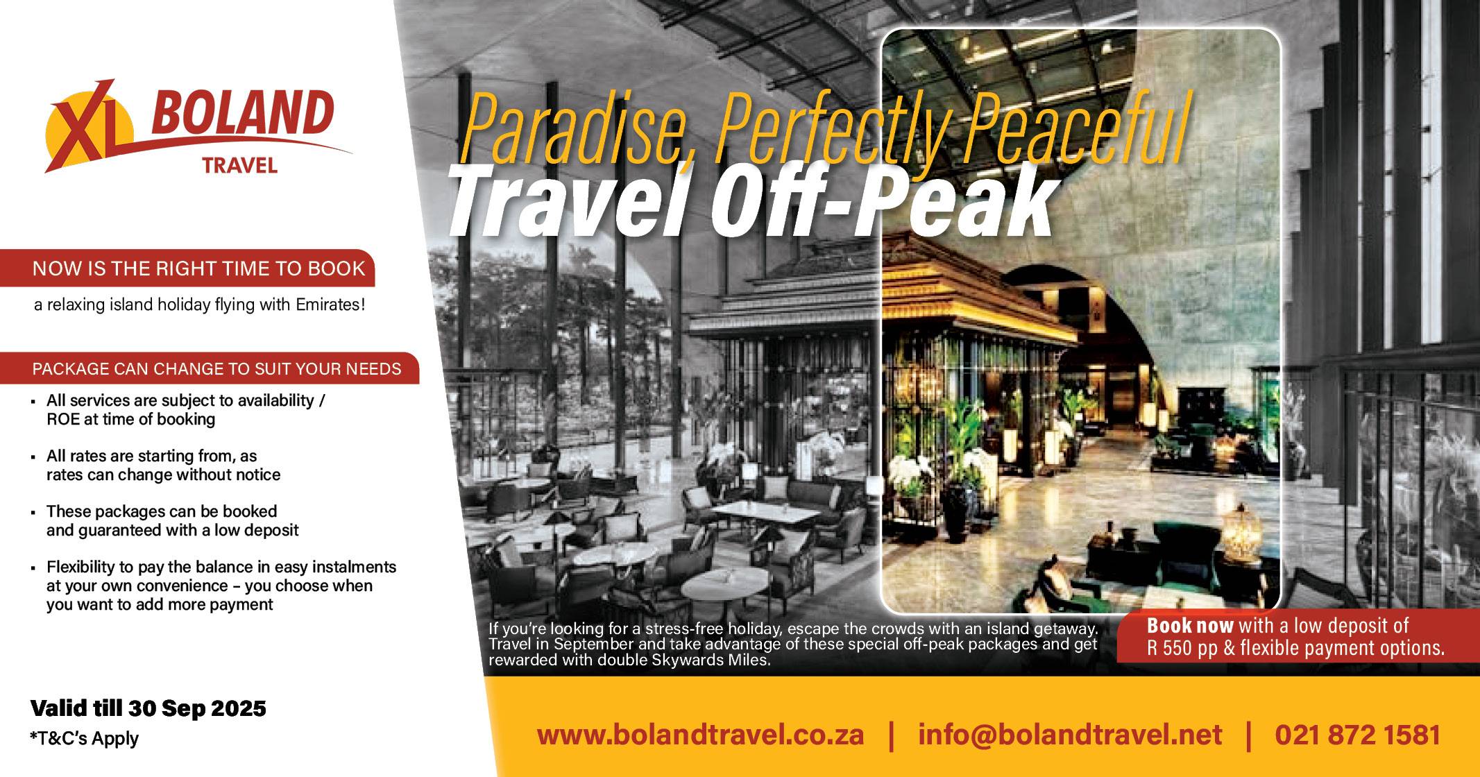 Take advantage of off-peak holiday offers with XL Boland Travel