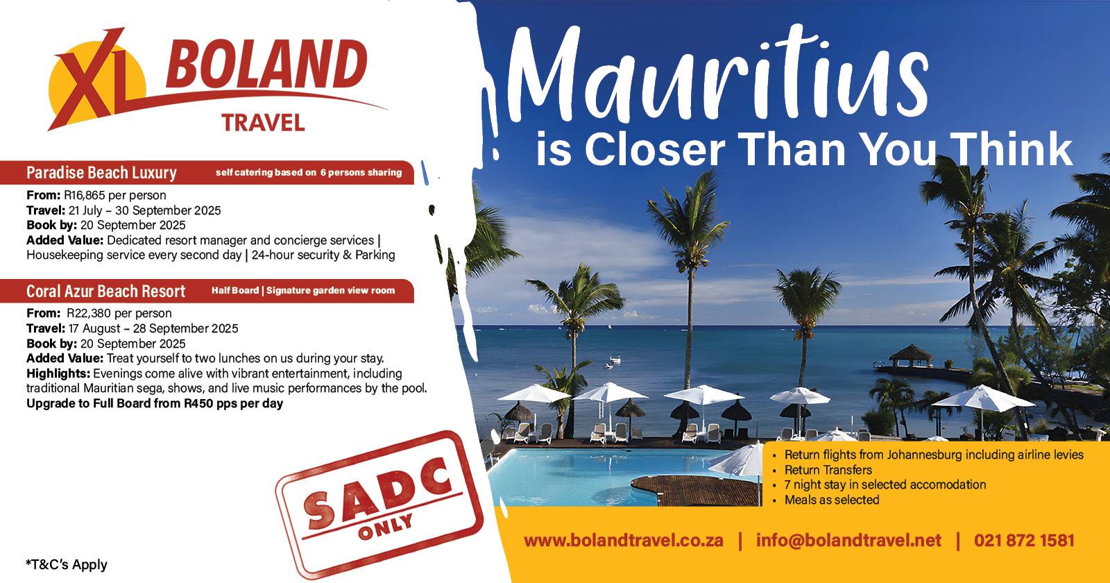 Unforgettable Mauritius: Your dream getaway awaits | SADC Resident specials | XL Boland Travel