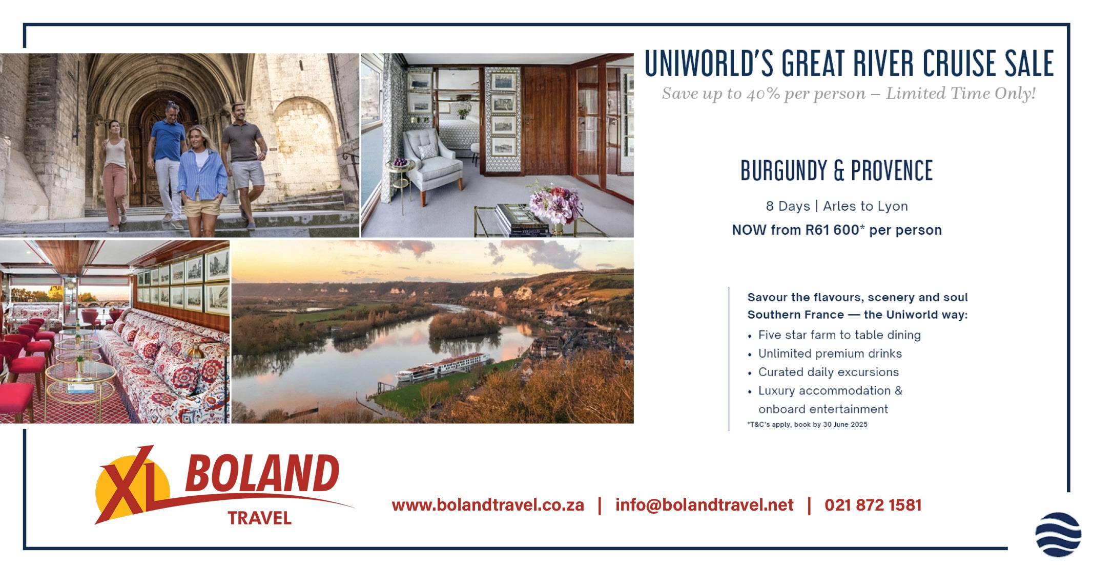 Uniworld's great river cruise sale | Save up to 40% pp | Burgundy & Provence | XL Boland Travel