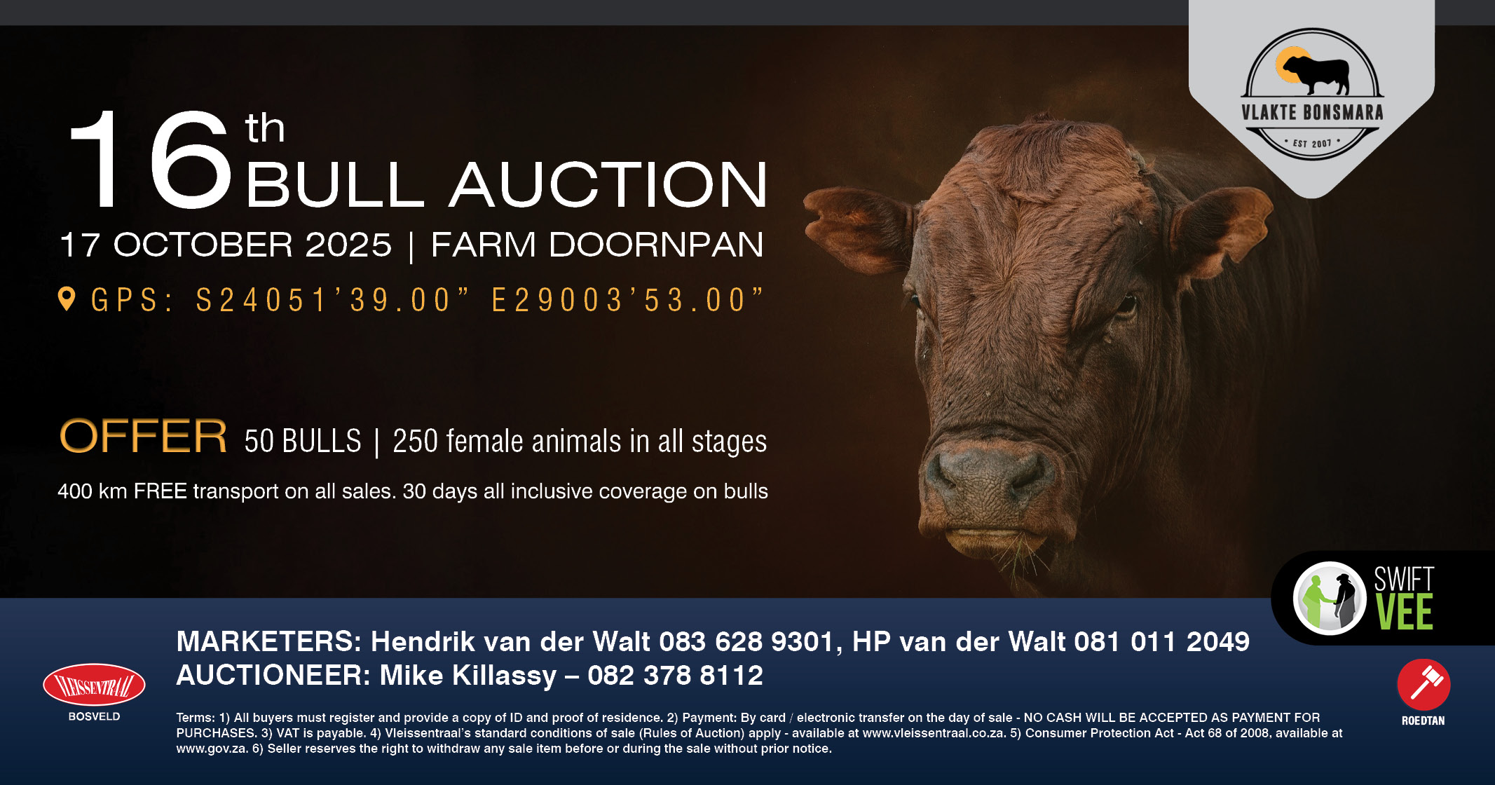 Vlakte Bonsmara 16th Bull Auction | 16 October 2025 | Doornpan, Roedtan