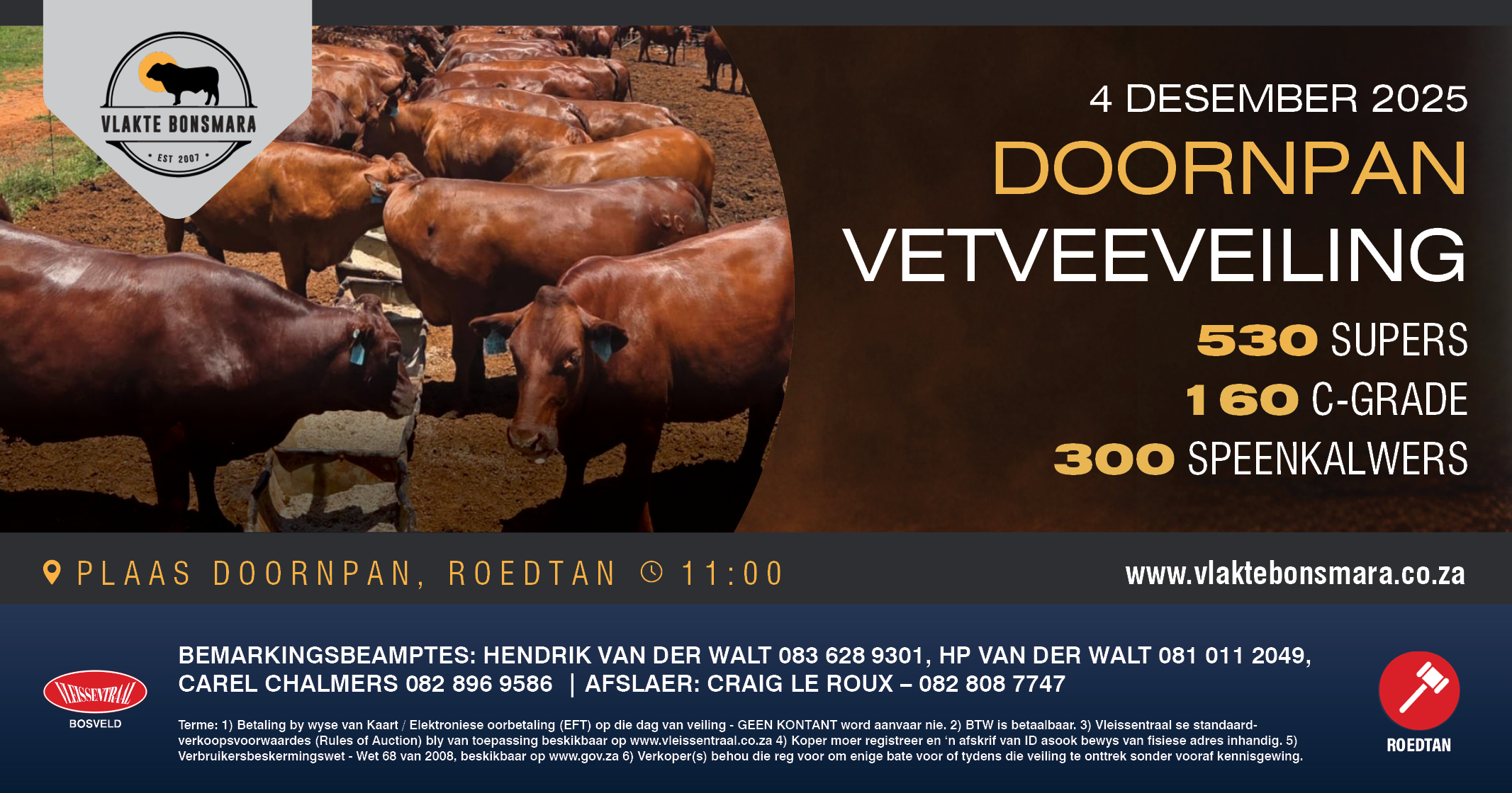 Vlakte Bonsmara Doornpan Vetveeveiling | 4 Desember 2025 | 11:00 | Plaas Doornpan, Roedtan