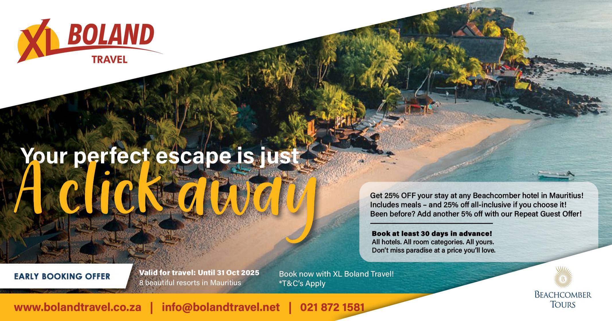 Your perfect escape is just a click away | Early booking special | Mauritius | XL Boland Travel
